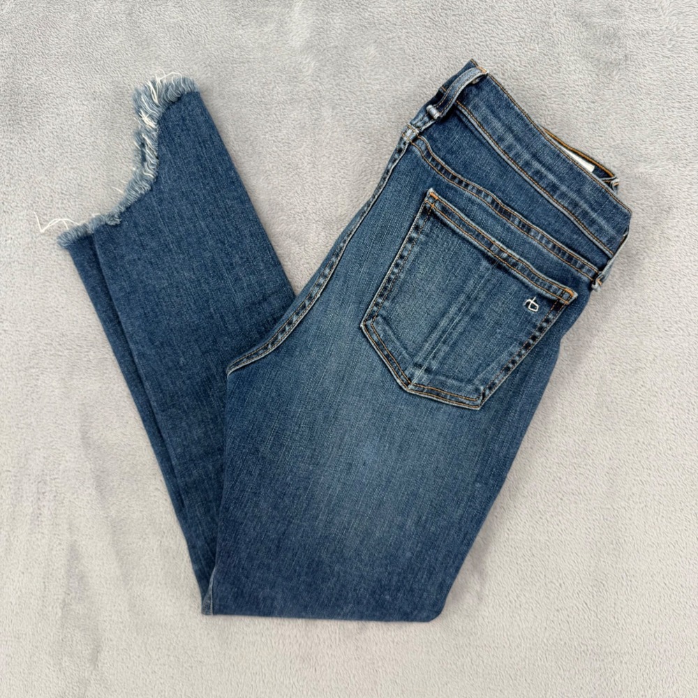 Rag Bone Ankle Skinny Jeans Dark Wash Distressed Raw Hem Size 28‎